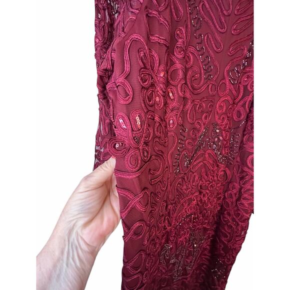 JS Collections Burgundy Sequin Embroidered Gown - Size 22W - Picture 7 of 15